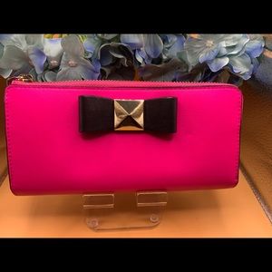 Kate Spade Hot Pink Wallet with Black Bow Accent